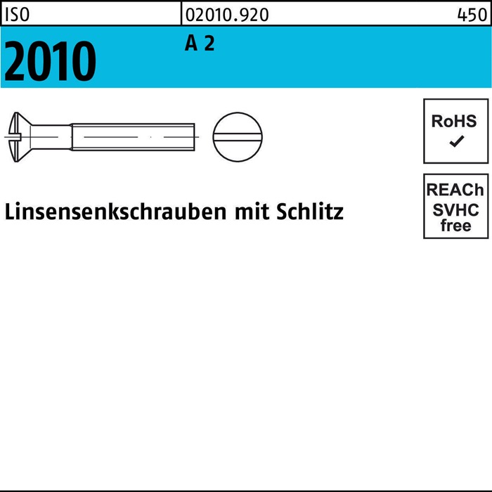 Linsensenkschraube ISO 2010 Schlitz M4x 12 A 2 1000 Stück