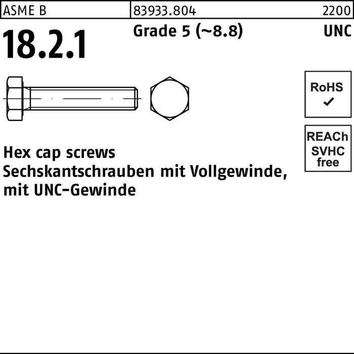 Sechskantschraube R 83933 UNC-Gewinde VG 3/8x 7/8 Grade 5 (~8.8) 100 Stück