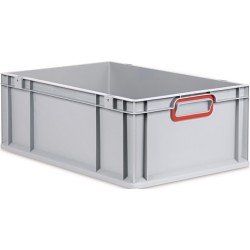 Transportstapelbehälter L600xB400xH220mm grau PP geschlossener Griff rot