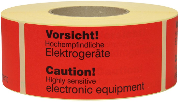Warnetiketten Maße 145x70mm Papier rot Sensitive electronic equip TRANSPAK