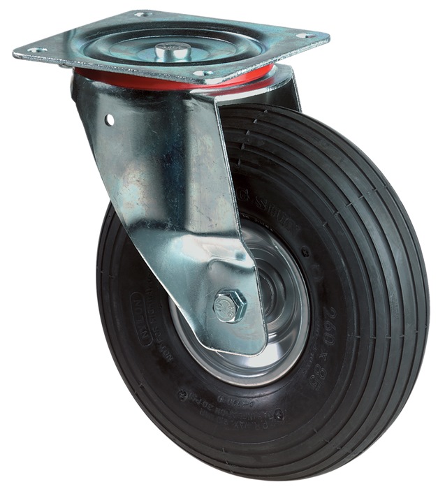 Luftrad D.260mm Trgf.130kg Lenkrolle m.Platte Rillenprofil BS ROLLEN