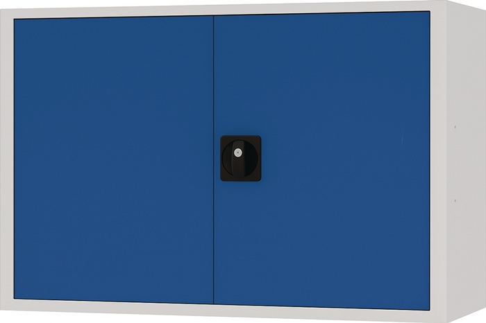 Hängeschrank H600xB900xT200mm Vollblechtür lichtgrau/signalblau