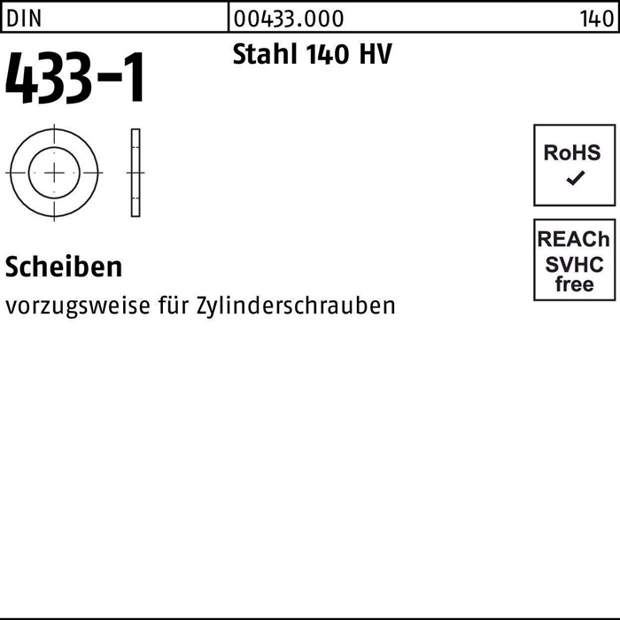 Scheibe DIN 433-1 6,4x11x1,6 Stahl 140 HV 250 Stück
