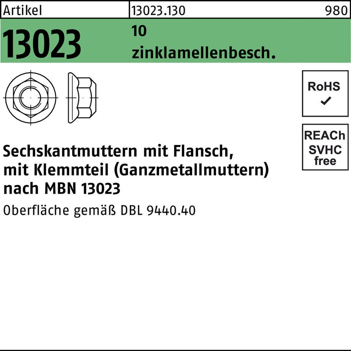 Sechskantmutter R 13023 Flansch M12x1,5 10 flZnnc 200St.