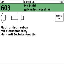 Flachrundschraube DIN 603 Vierkantansatz/6-ktmutter M6x40 Mu 4.6 verz. 200St.