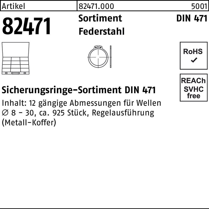 Sicherungsringsortiment DIN 471 925tlg. Federstahl 1 Stück