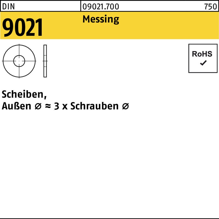 Unterlegscheibe DIN 9021 4,3x12x1 Messing 100 Stück