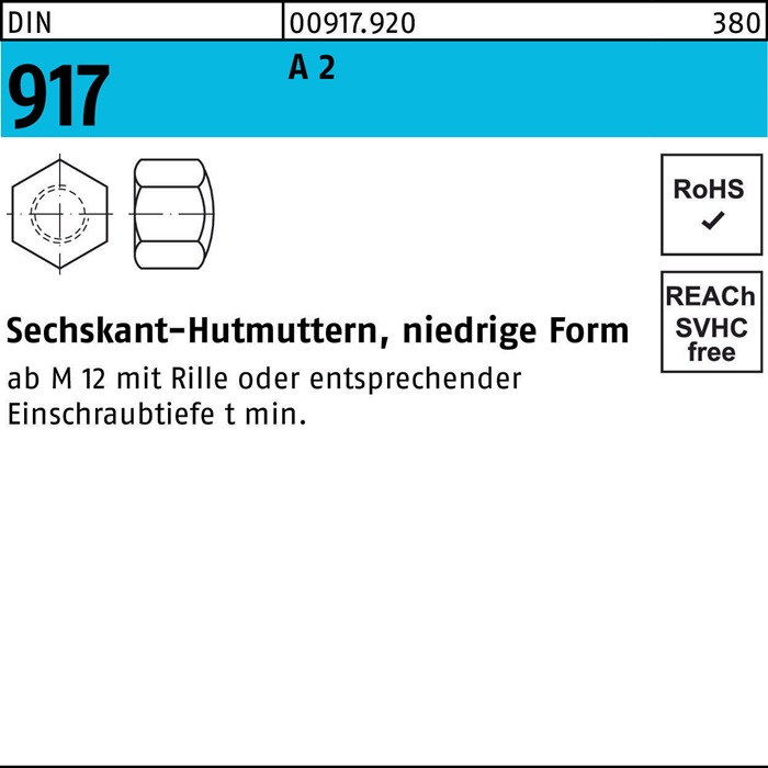Sechskanthutmutter DIN 917 niedrige FormM6 A 1/A 2 50 Stück