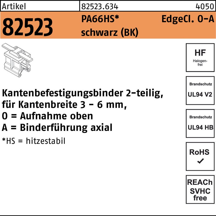 Befestigungsbinder R 82523 Edgecl. 4,6x200/45 PA66HS sw OA 500St HELLERMANNTYTON