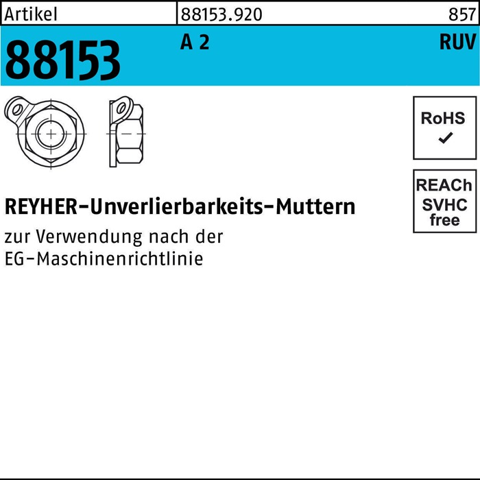 Unverlierbarkeitsmutter R 88153 M6 A 2 25 Stück