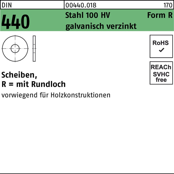 Scheibe DIN 440 R 11x34x3 Stahl 100 HV galv.verz. 100St.