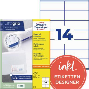 Avery Zweckform Universaletikett 3477 105x41mm weiß 1.400 St./Pack.