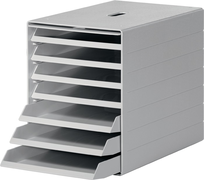 Schubladenbox 7 Schubl.m.versenkbarer Frontklappe grau H322xB250xT365mm DURABLE