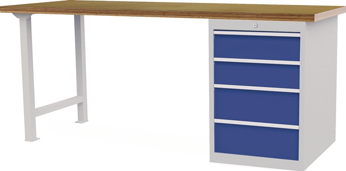 Werkbank B2000xT750xH859mm Buche-Multiplex lichtgrau/signalblau 4Schubl.