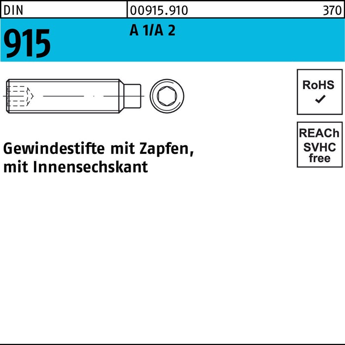 Gewindestift DIN 915 Zapfen/Innen-6kt M5x 16 A1/A2 500 Stück