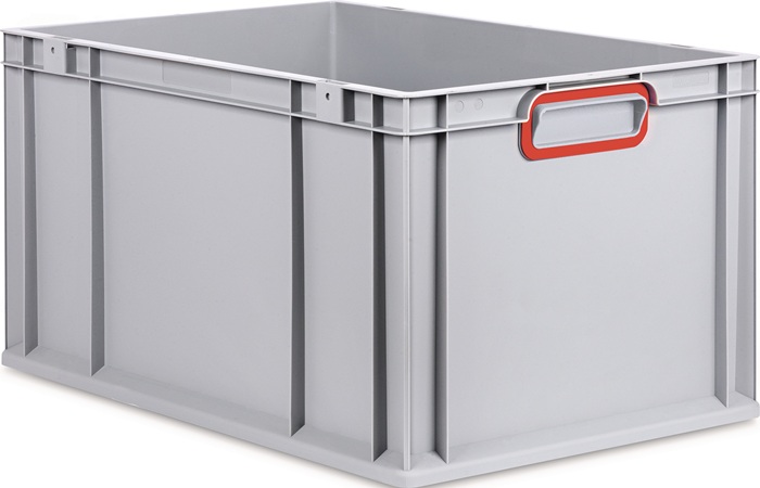 Transportstapelbehälter L600xB400xH320mm grau PP geschlossener Griff rot
