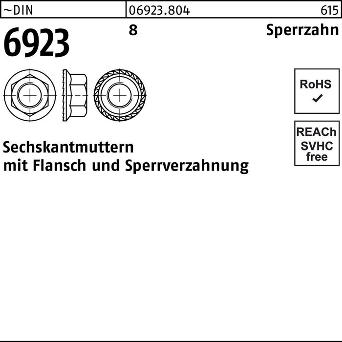 Sechskantmutter DIN 6923 Flansch M4 8 Sperrverzahnung 1000 Stück