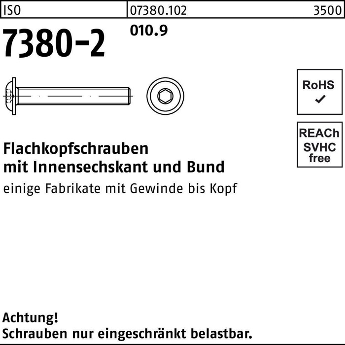 Flachkopfschraube ISO 7380-2 Bund/Innen-6kt M4x 8 010.9 500 Stück