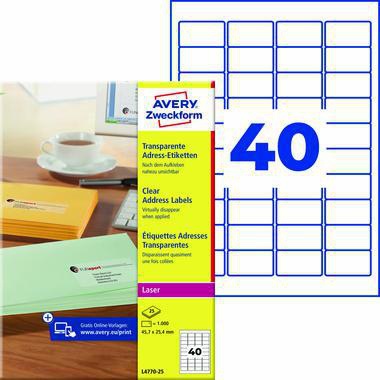 Avery Zweckform Adressetikett L4770-25 transparent 1000 St./Pack.