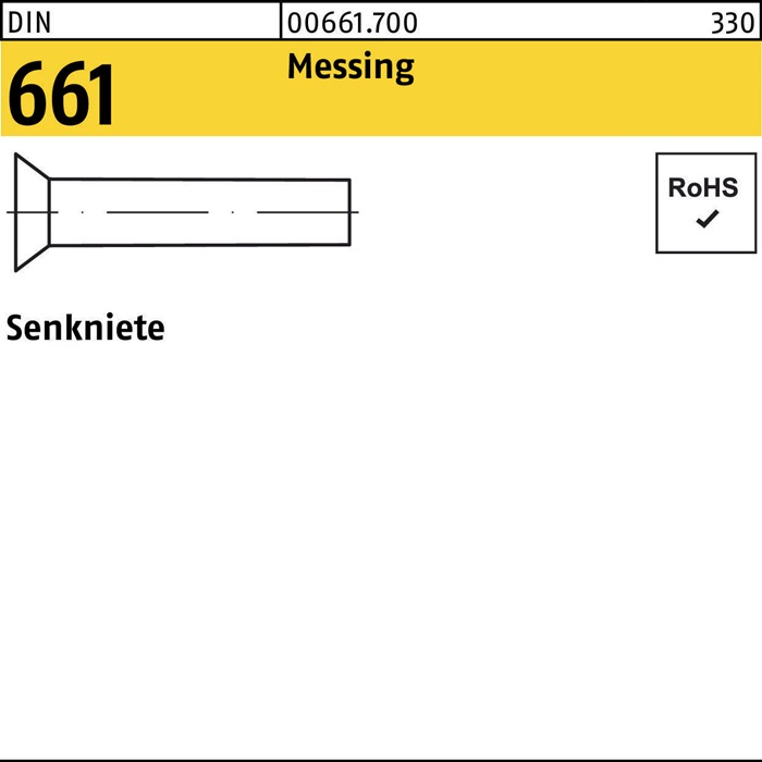 Senkniete DIN 661 4x 30 Messing 500 Stück