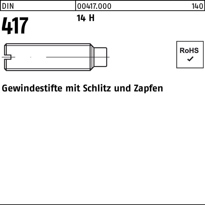 Gewindestift DIN 417 m.Schlitz/Zapfen M4x 6 14 H 100 Stück