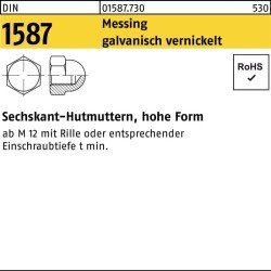 Sechskanthutmutter DIN 1587 M5 Messing galv. vernickelt 100 Stück