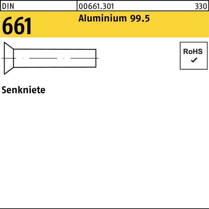 Senkniete DIN 661 8x 30 Aluminium 99.5 250 Stück