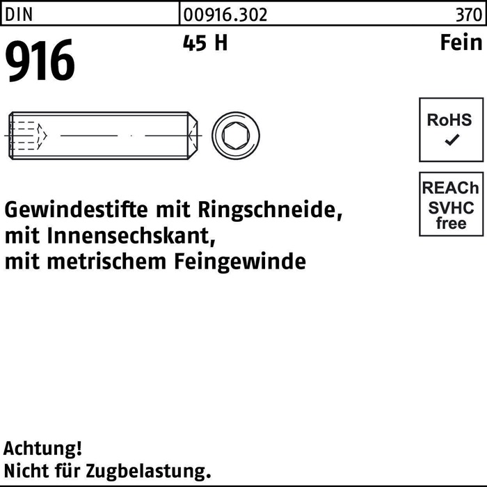 Gewindestift DIN 916 Ringschn./Innen-6kt M10x1x 30 45 H Feingew. 100St.