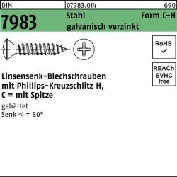 Linsensenkblechschraube DIN 7983 PH C 3,9x9,5-H Stahl gehärtet galv.verz. 100St.
