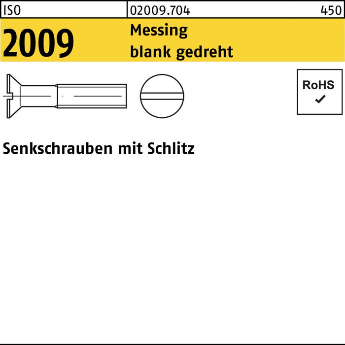 Senkschraube ISO 2009 Schlitz M1,6x 10 Messing blank gedreht 100 Stück