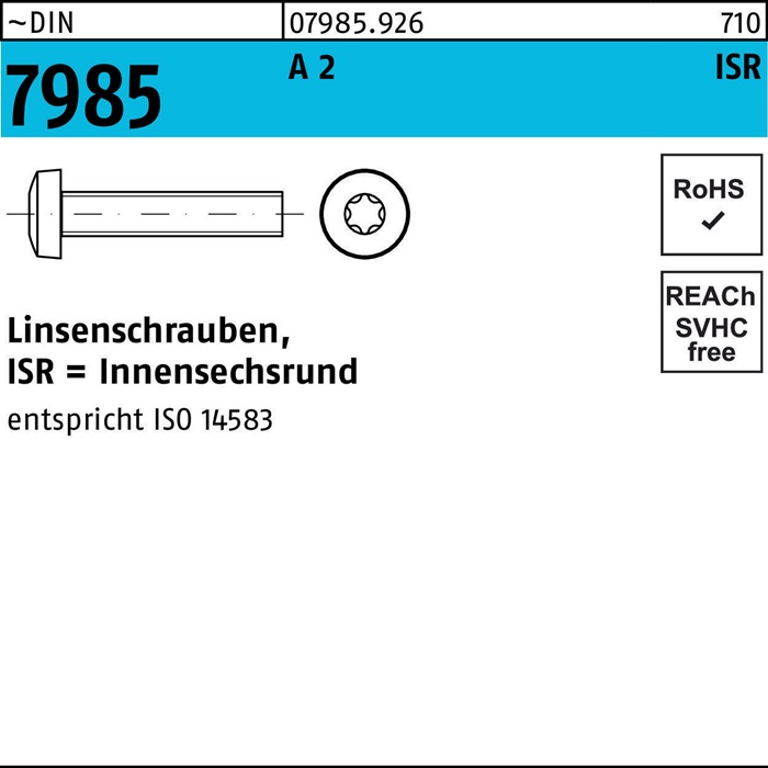 Linsenschraube DIN 7985 ISR M1,6x 2-T5 A 2 1000 Stück