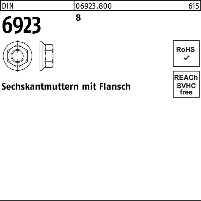 Sechskantmutter DIN 6923 Flansch M12 8 250 Stück