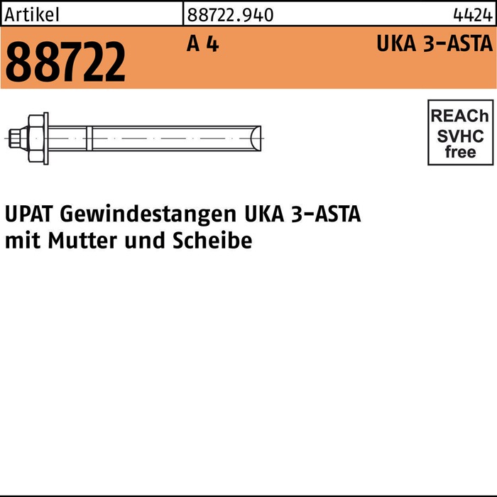 Ankerstange R 88722 ASTA M16x250 A 4 10 Stück UPAT