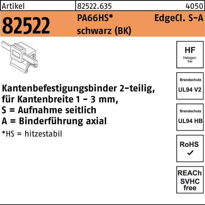 Befestigungsbinder R 82522 Edgecl. 4,6x200/45 PA66HS sw SA 500St HELLERMANNTYTON