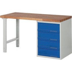 Werkbank Ser.BK 650 B1500xT700xH840mm Buche massiv grau/blau 4 Schubl.TECWERK