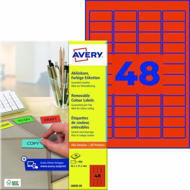 Avery Zweckform Etikett L6038-20 45,7x21,2mm rot 960 St./Pack.