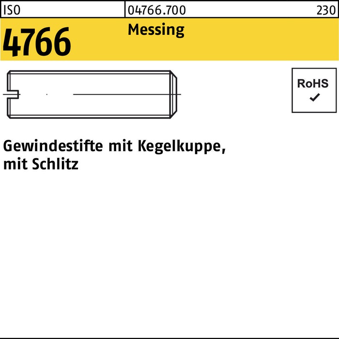 Gewindestift ISO 4766 Kegelkuppe/Schlitz M5x 6 Messing 100 Stück