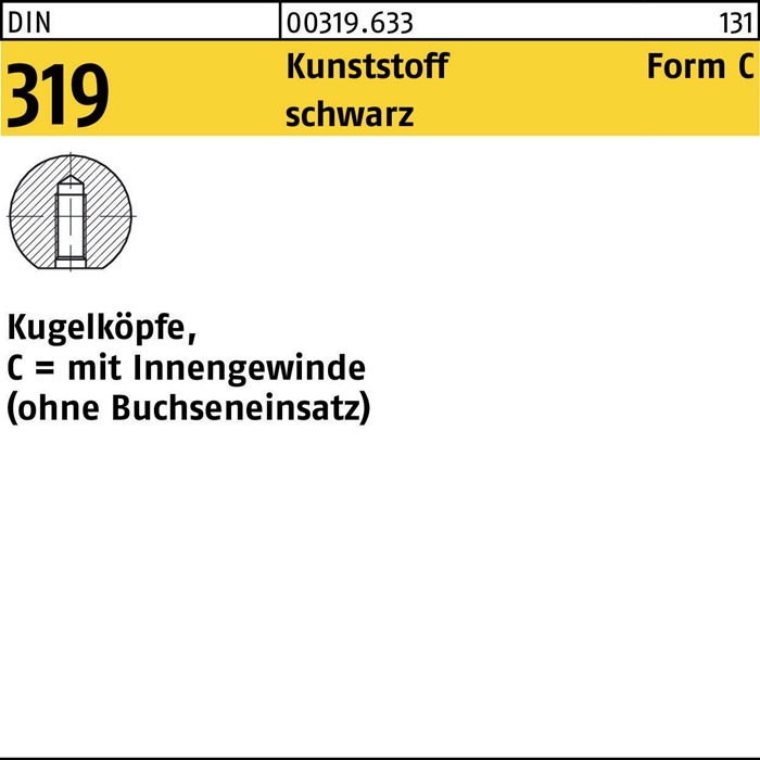 Kugelknopf DIN 319 FormC 16 M4 Ku. sw 25 Stück