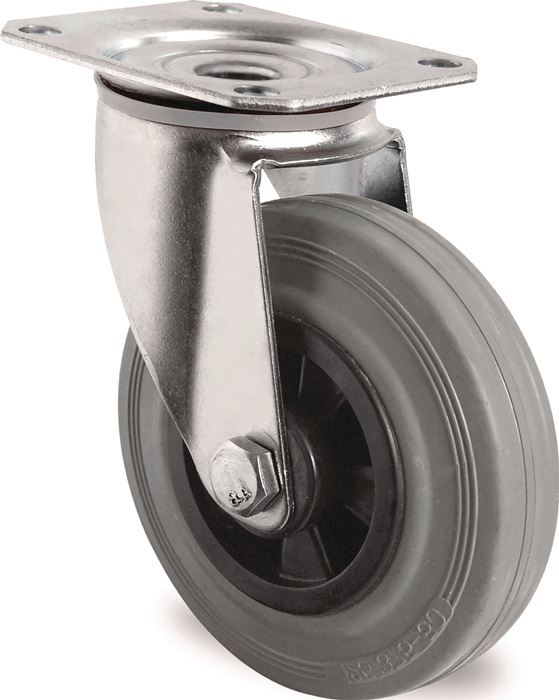 Lenkrolle D.200mm Trgf.205kg m.Platte PP Rollenlager VG grau TECWERK