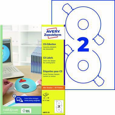 Avery Zweckform CD/DVD-Etikett L6015-25 matt weiß 50 St./Pack.