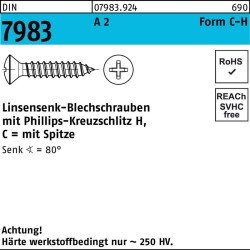 Linsensenkblechschraube DIN 7983 PH C 3,5x 25-H A 2 100 Stück