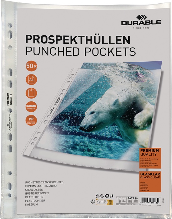 Prospekthülle PREMIUM B235xH15mm glasklar f.Format A4 DURABLE