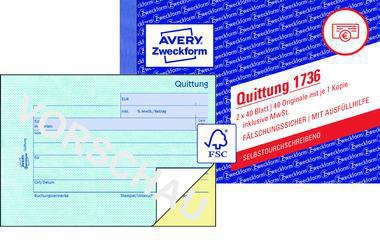 Avery Zweckform Quittung 1736 DIN A6 quer 2x40Blatt