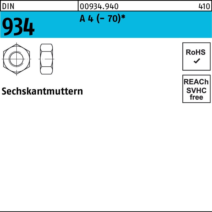 Sechskantmutter DIN 934 M 39 A 4 (- 70) 5 Stück