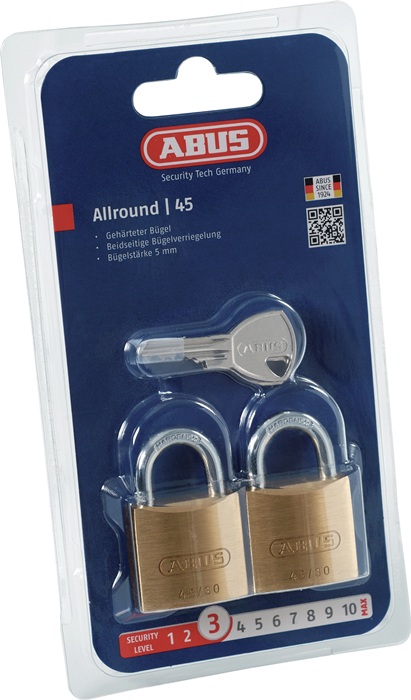 Zylindervorhangschloss 45/30 Twins B/SB Schlosskörper-B.29mm MS gl.ABUS