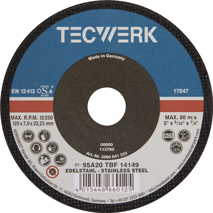 Schruppscheibe INOX D125xS7mm gekr.INOX Bohr.22,23mm TECWERK