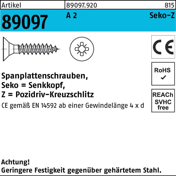 Spanplattenschraube R 89097 SEKO PZ VG 4x 40-Z A 2 200 Stück