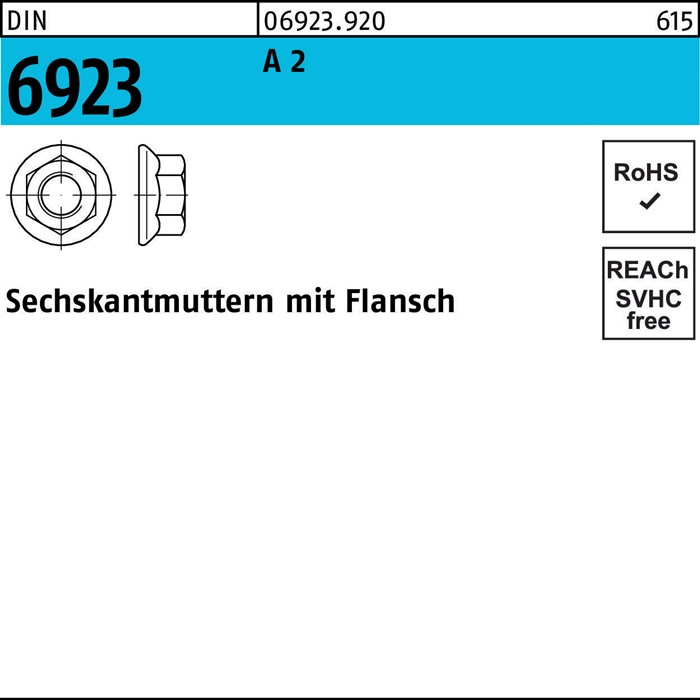 Sechskantmutter DIN 6923 Flansch M8 A 2 1000 Stück