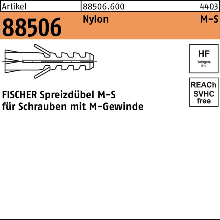 Dübel R 88506 M8 S/50 Nylon 50 Stück FISCHER