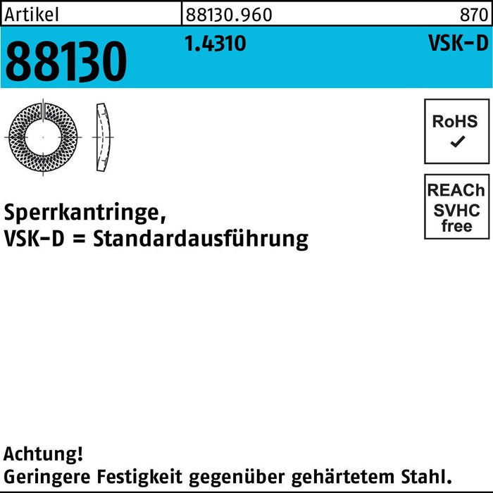 Sperrkantring R 88130 VSK-D 18x29,4x3,5 1.4310 150 Stück